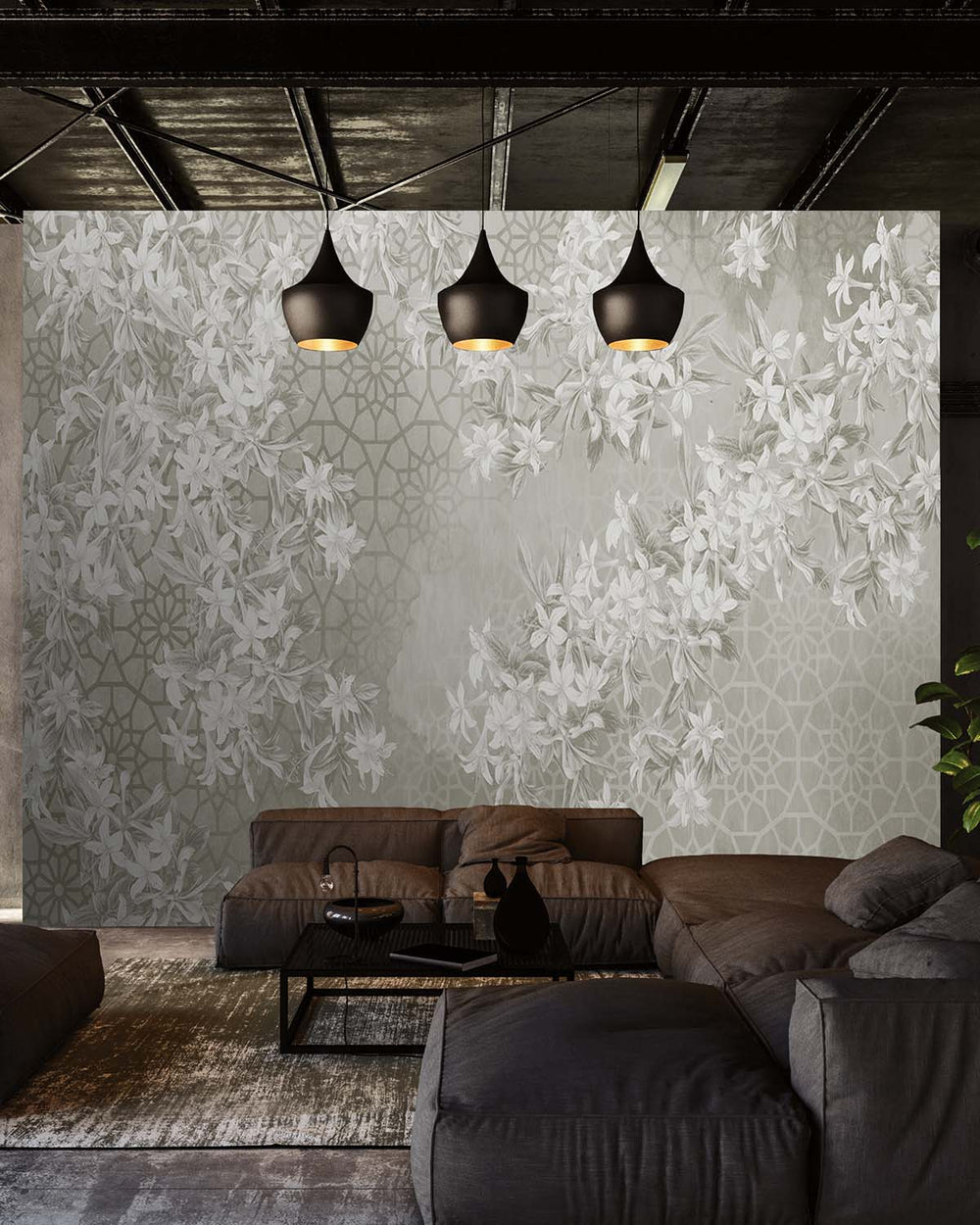 Beige Geometric Floral Collage M9500