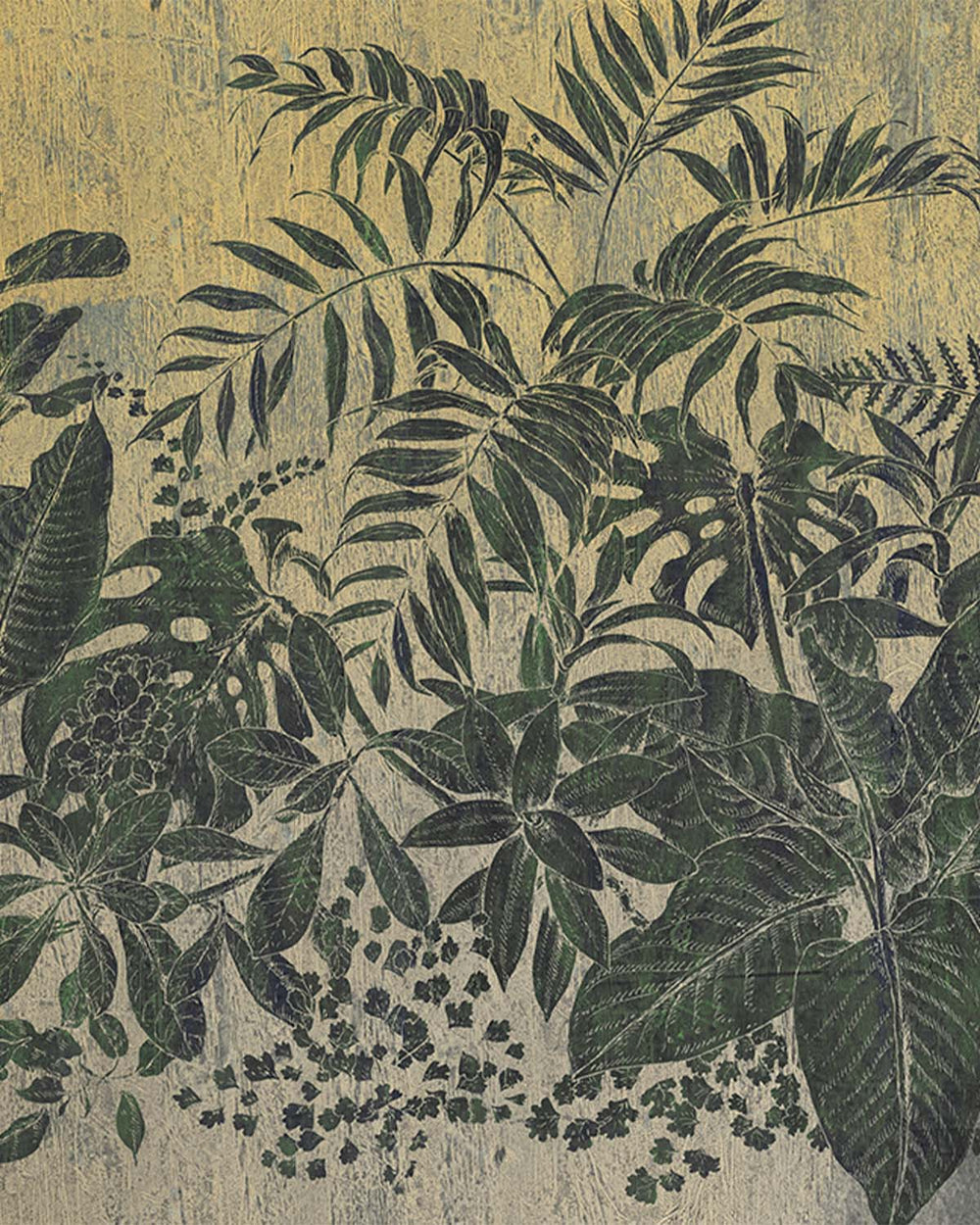 Hunter Green Printed Leaves on Wood Wall Mural M9508