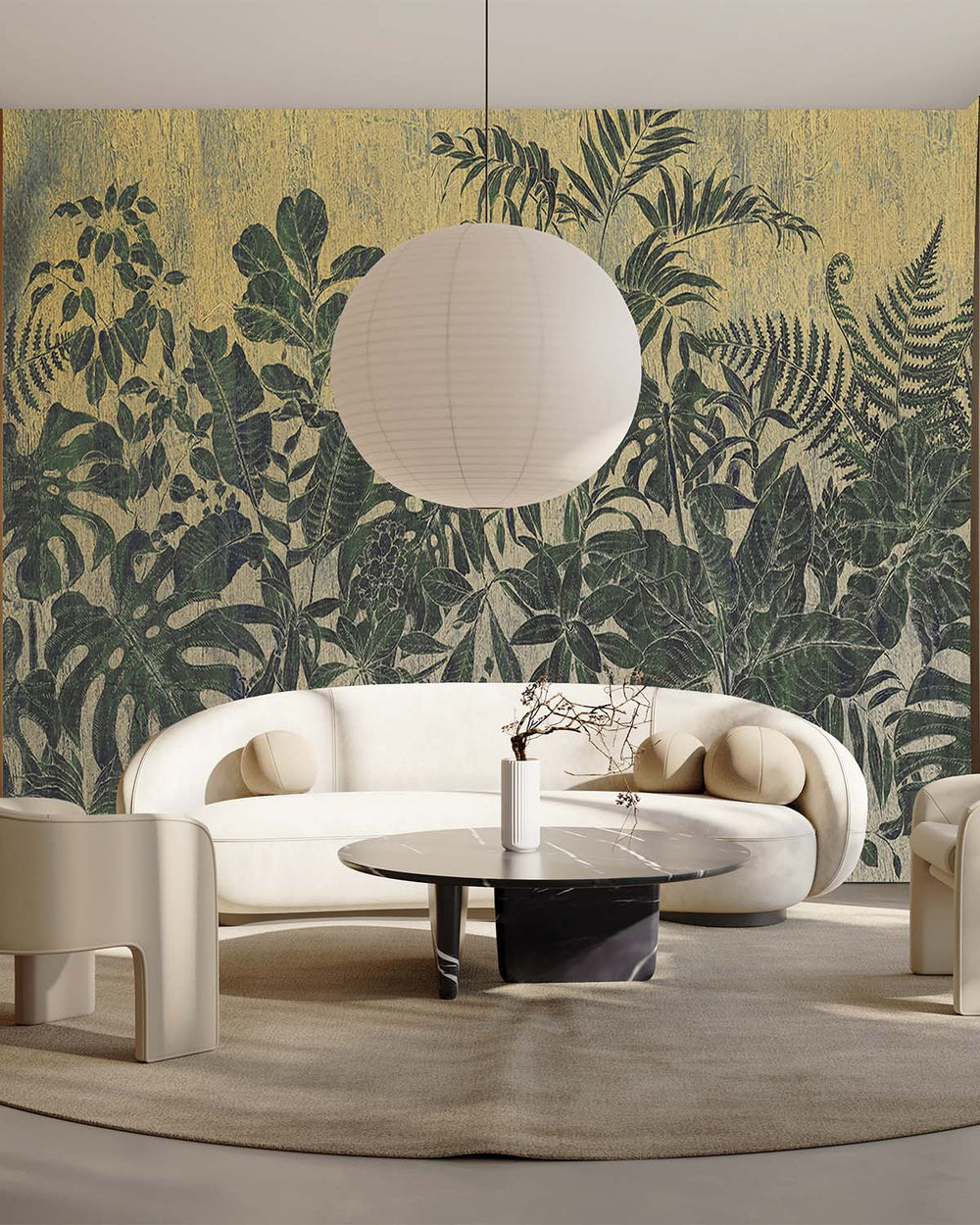 Hunter Green Printed Leaves on Wood Wall Mural M9508