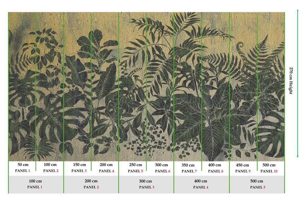 Hunter Green Printed Leaves on Wood Wall Mural M9508