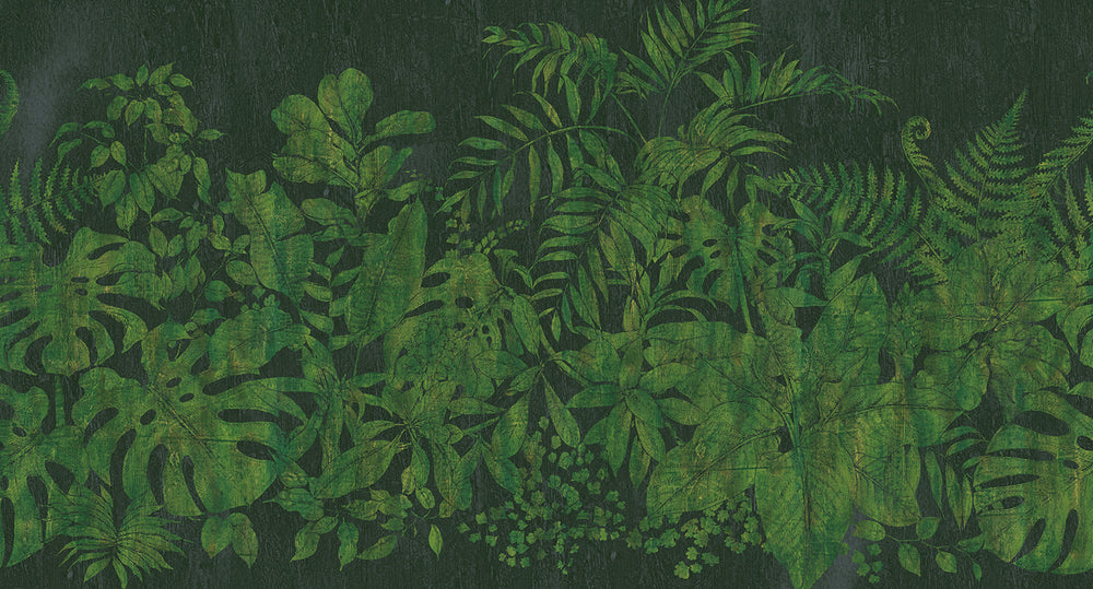 Green Printed Leaves on Wood Wall Mural M9509