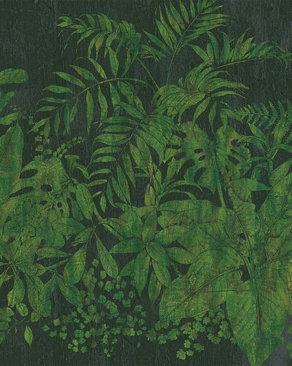 Green Printed Leaves on Wood Wall Mural M9509
