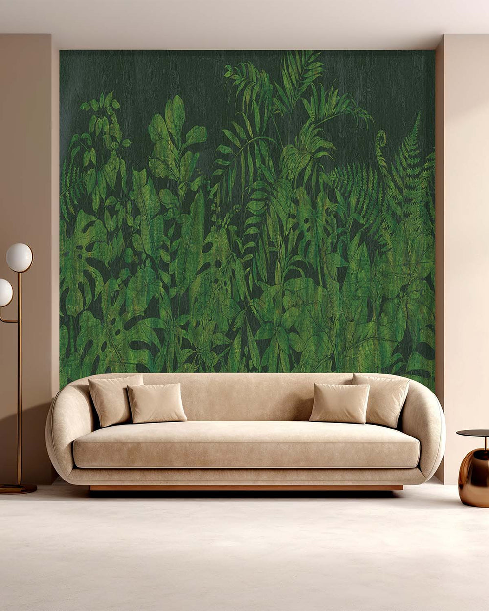 Green Printed Leaves on Wood Wall Mural M9509