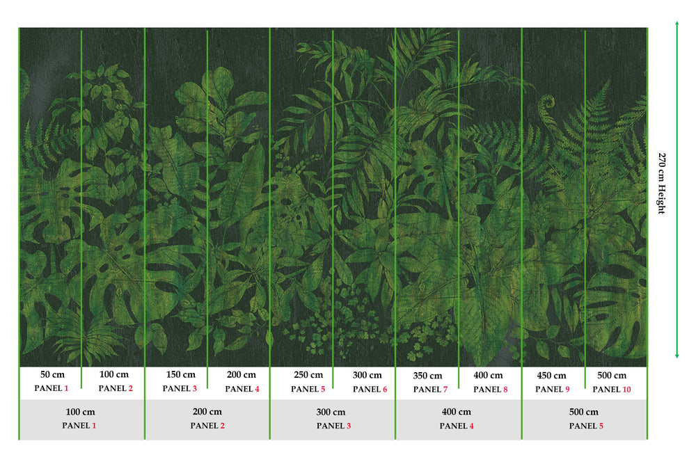Green Printed Leaves on Wood Wall Mural M9509