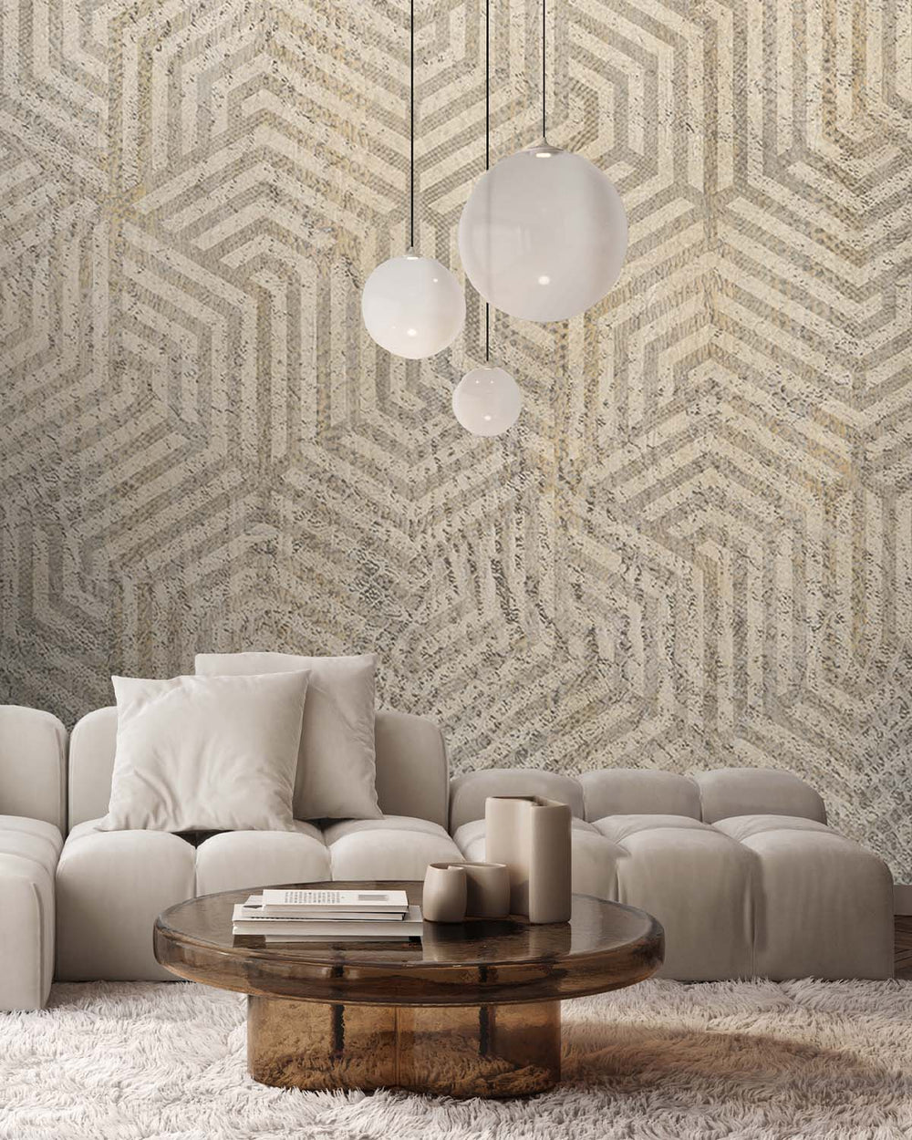 Beige Geometric Reptile Skin Wall Mural M9514