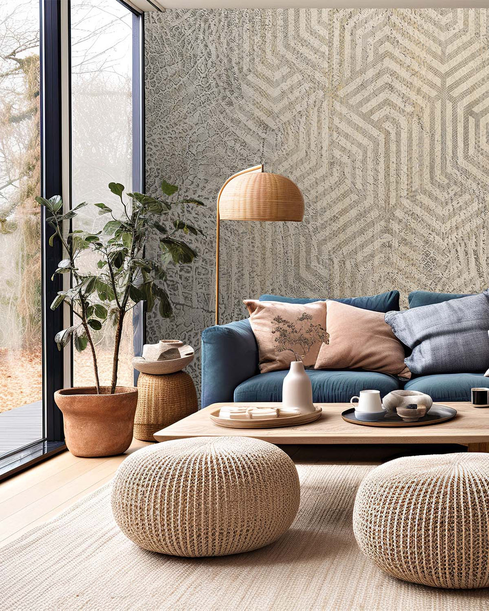 Beige Geometric Reptile Skin Wall Mural M9514