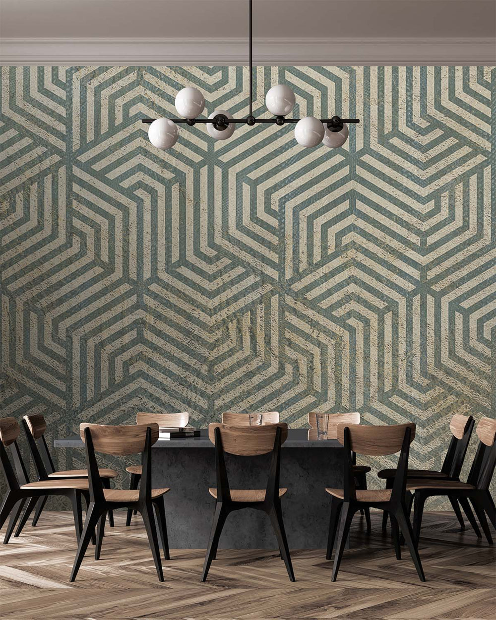 Grey Geometric Reptile Skin Wall Mural M9515