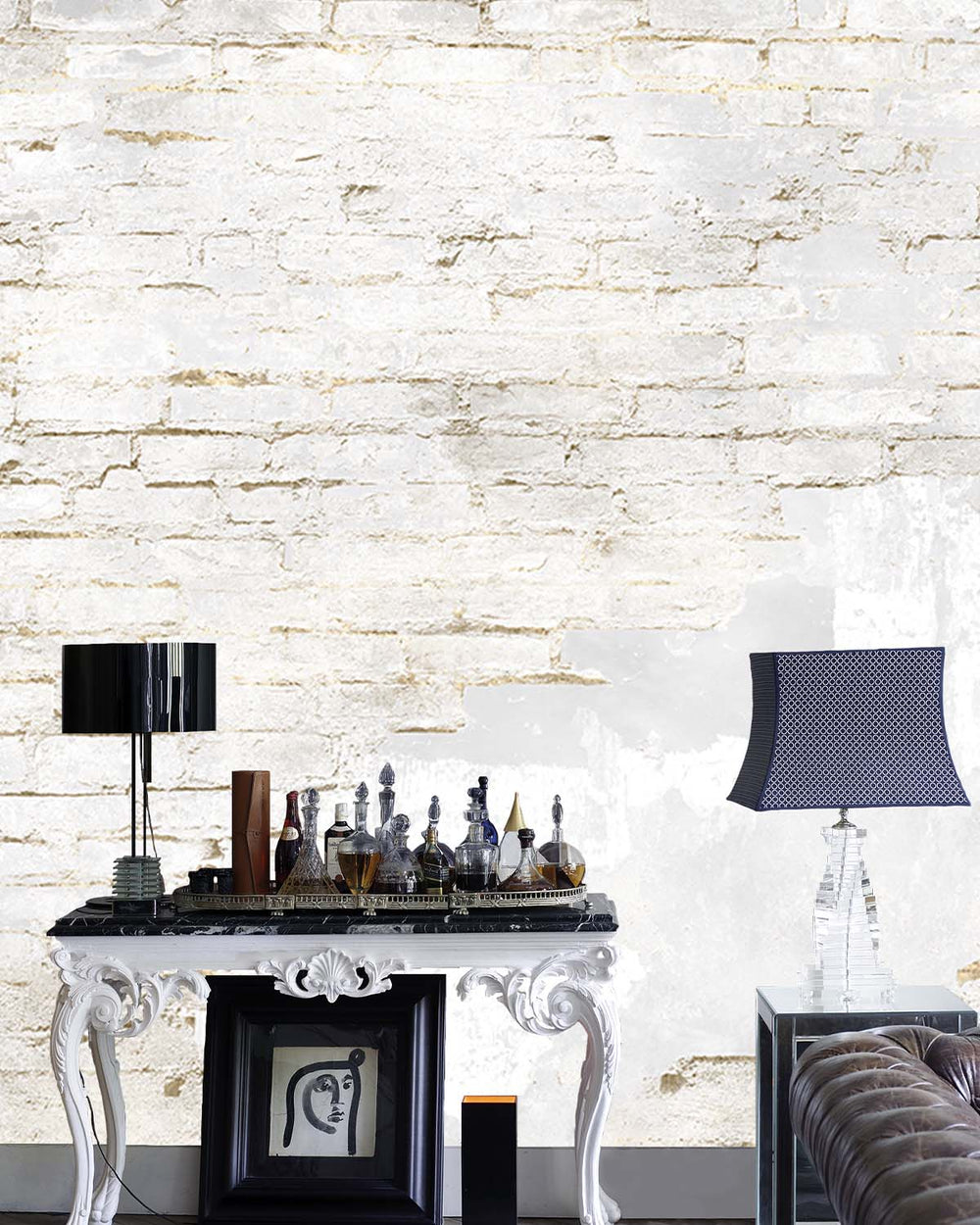 White Metallic Brick Wall Wall Mural M9532