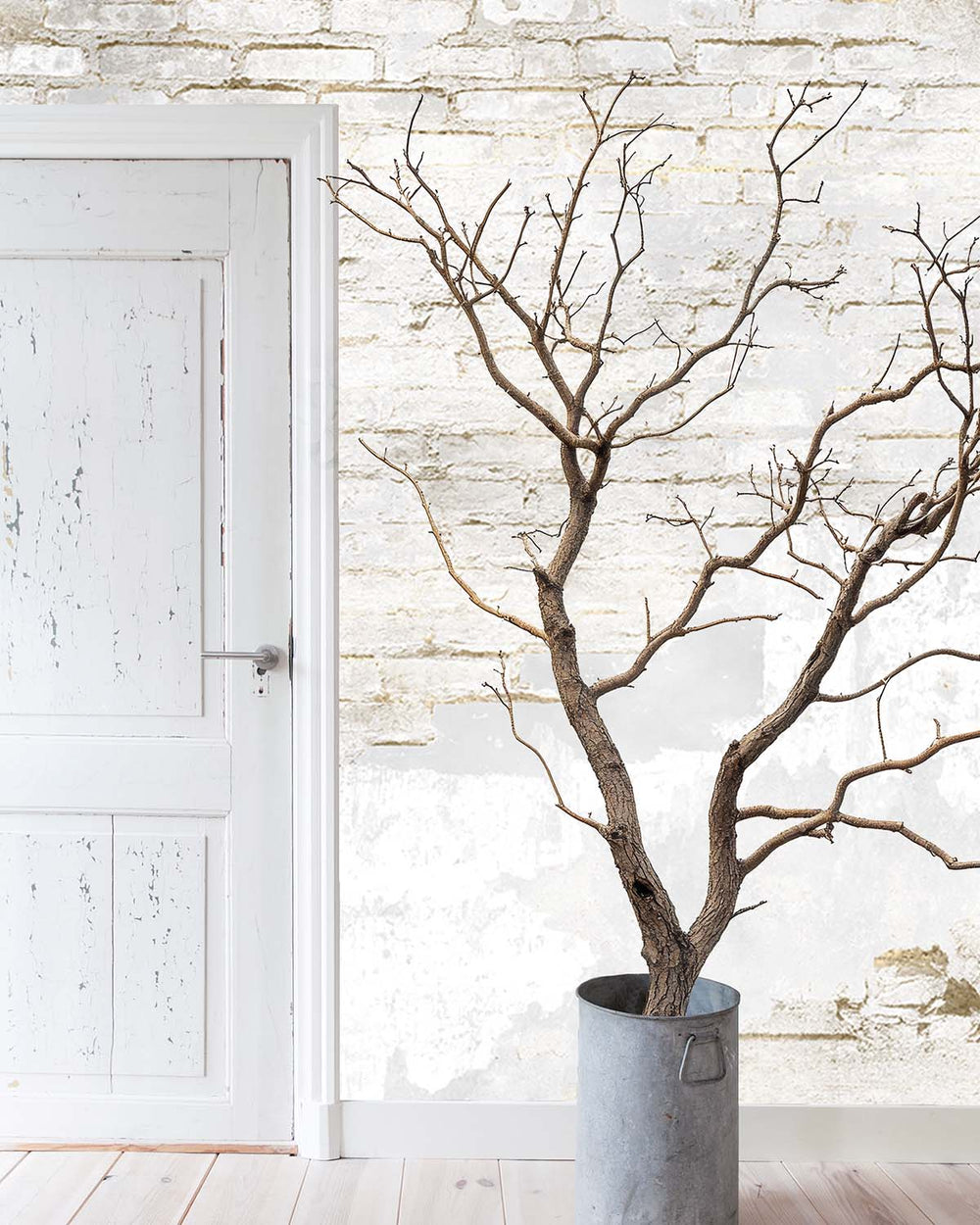 White Metallic Brick Wall Wall Mural M9532