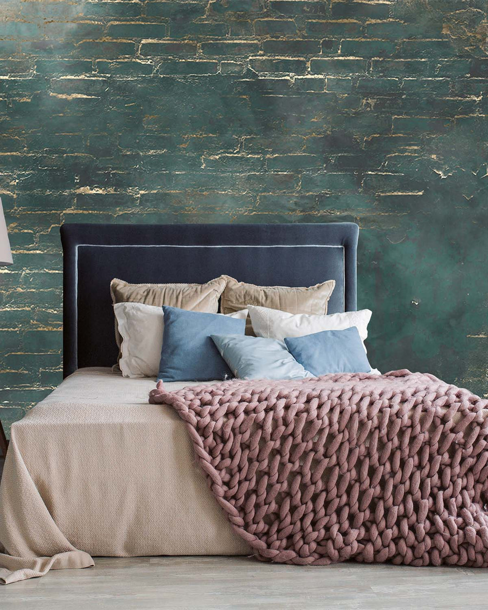 Blue Metallic Brick Wall Wall Mural M9533