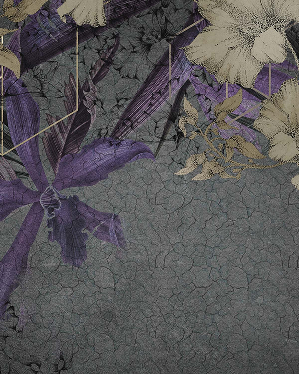 Purple Printed Floral on Cracked Concrete M9537