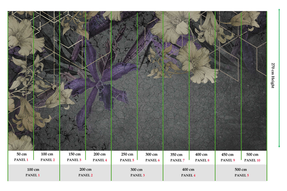 Purple Printed Floral on Cracked Concrete M9537