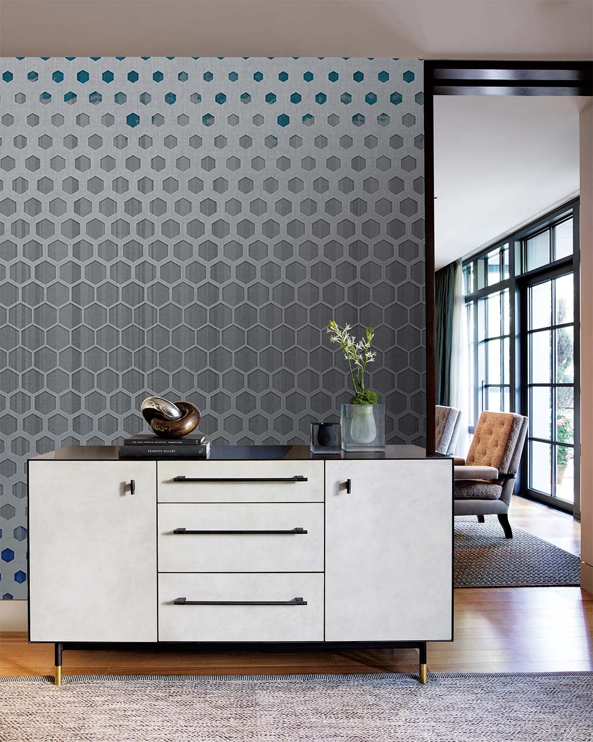 Grey Metamorphosing Hexagons Wall Mural M9539