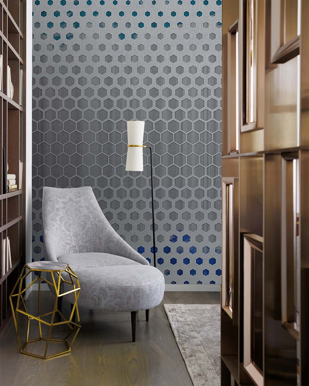 Grey Metamorphosing Hexagons Wall Mural M9539