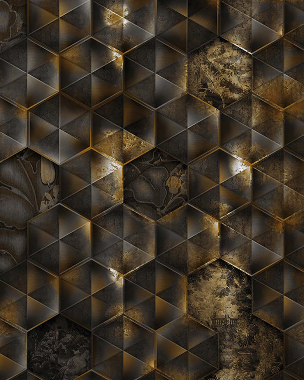 Gold Reflective Tiles Wall Mural M9555