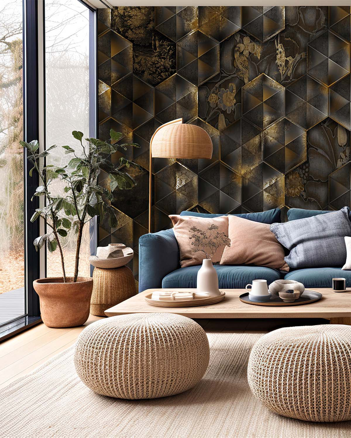 Gold Reflective Tiles Wall Mural M9555
