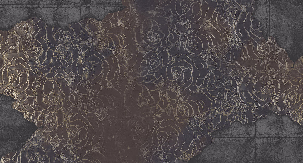 Dark Plum Floral Engraved Concrete Wall Mural M9562