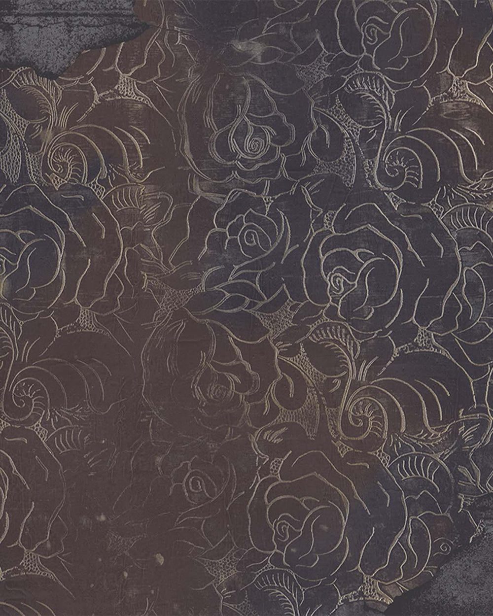Dark Plum Floral Engraved Concrete Wall Mural M9562
