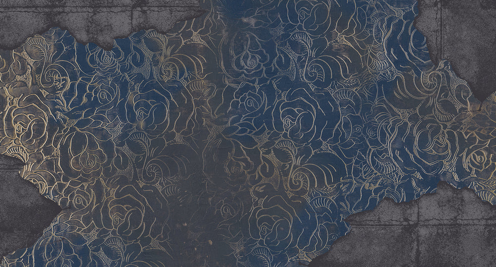 Blue Floral Engraved Concrete M9563