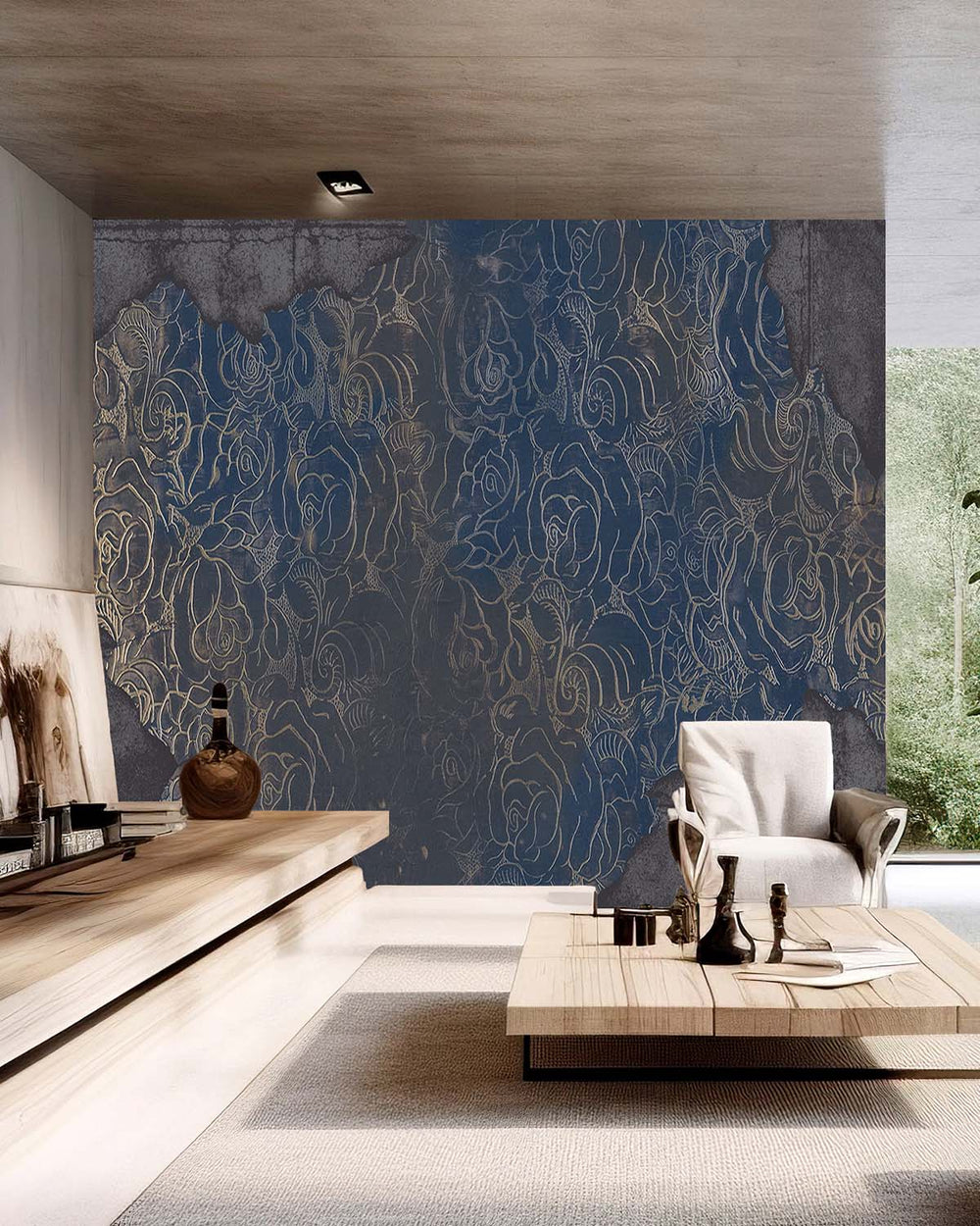 Blue Floral Engraved Concrete M9563
