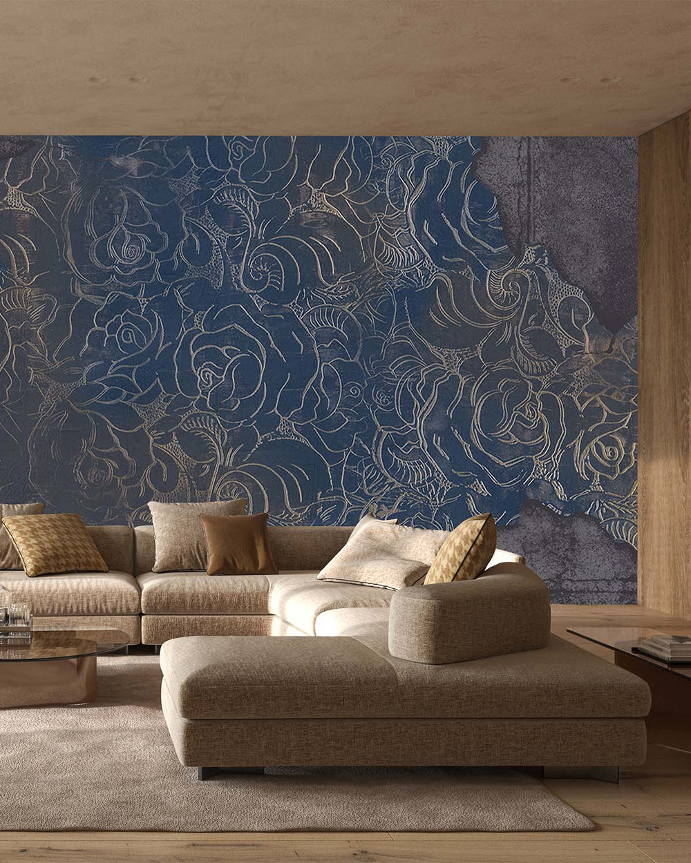 Blue Floral Engraved Concrete M9563