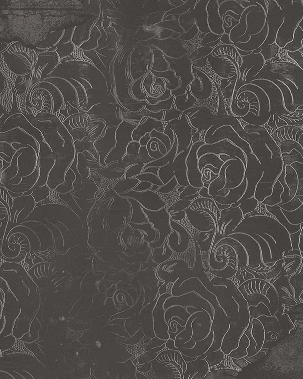 Dark Grey Floral Engraved Concrete Wall Mural M9564