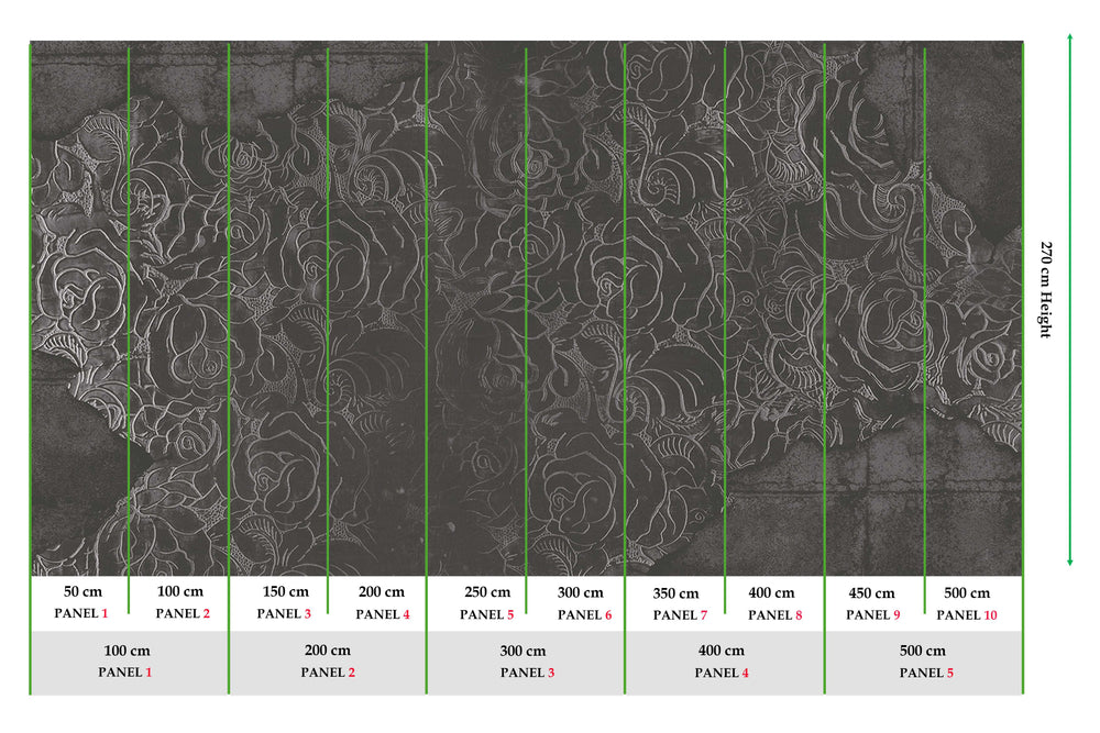 Dark Grey Floral Engraved Concrete Wall Mural M9564
