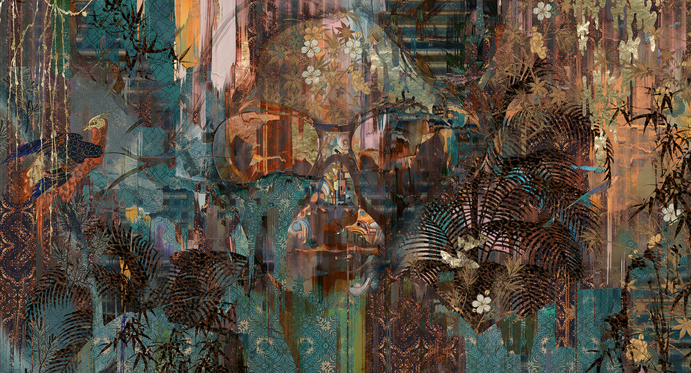 Aquamarine Botanical Forest Queen Mural Wallpaper M2537 - Sample