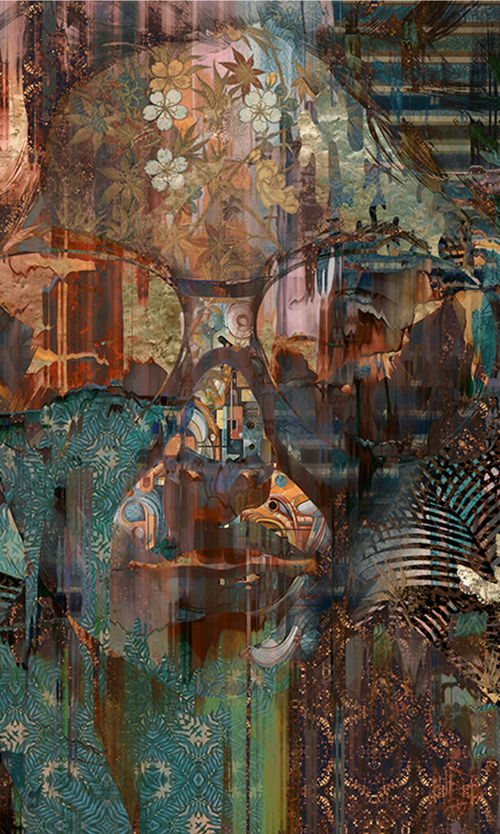 Aquamarine Botanical Forest Queen Mural Wallpaper M2537 - Sample