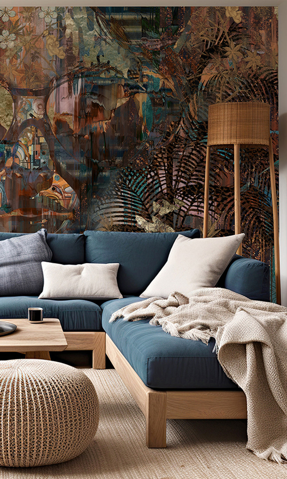 Aquamarine Botanical Forest Queen Mural Wallpaper M2537 - Sample