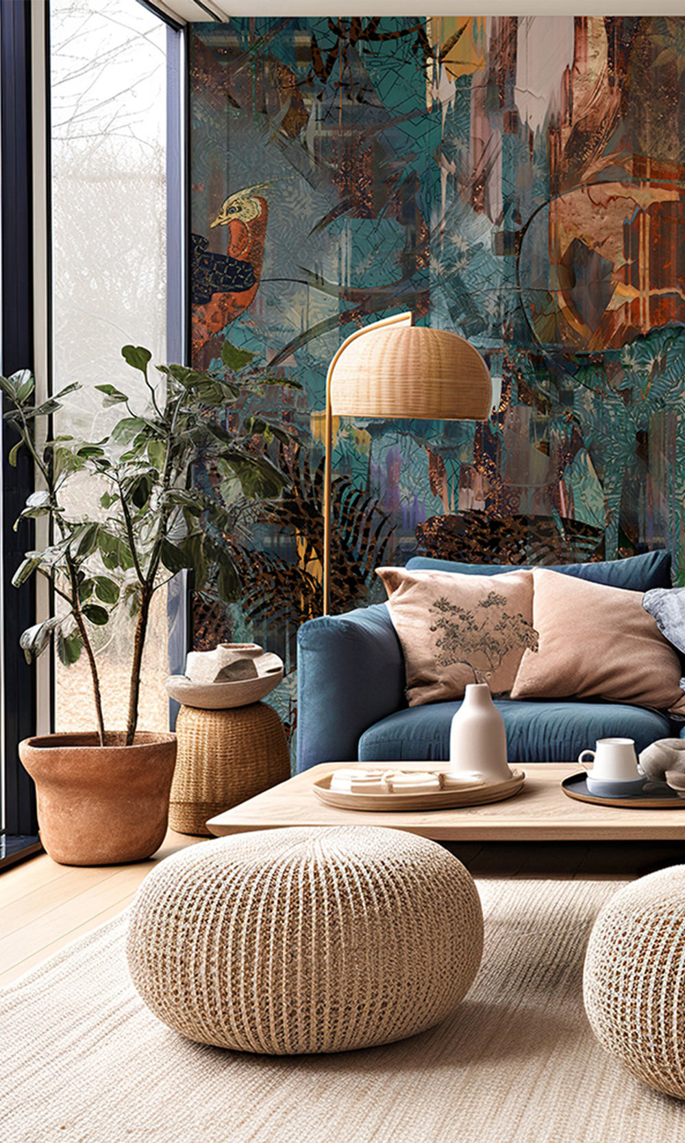 Aquamarine Botanical Forest Queen Mural Wallpaper M2537 - Sample