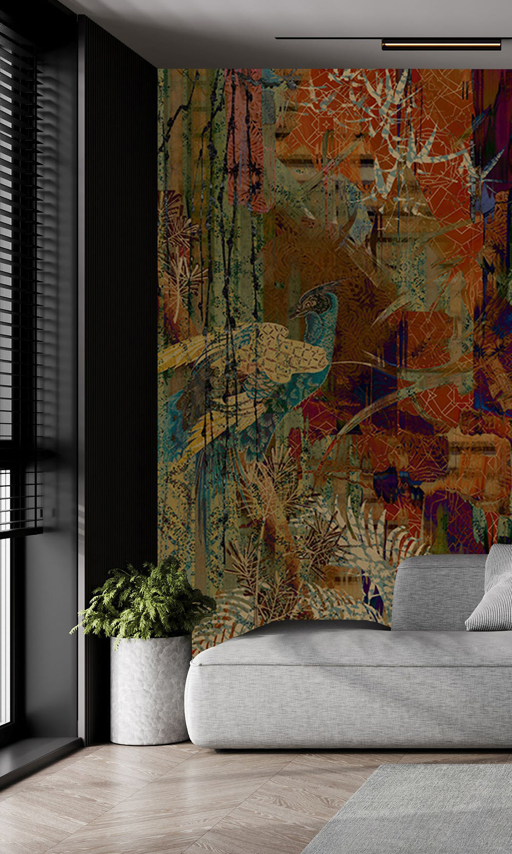 Navy Blue Botanical Forest Queen Wall Mural M2538