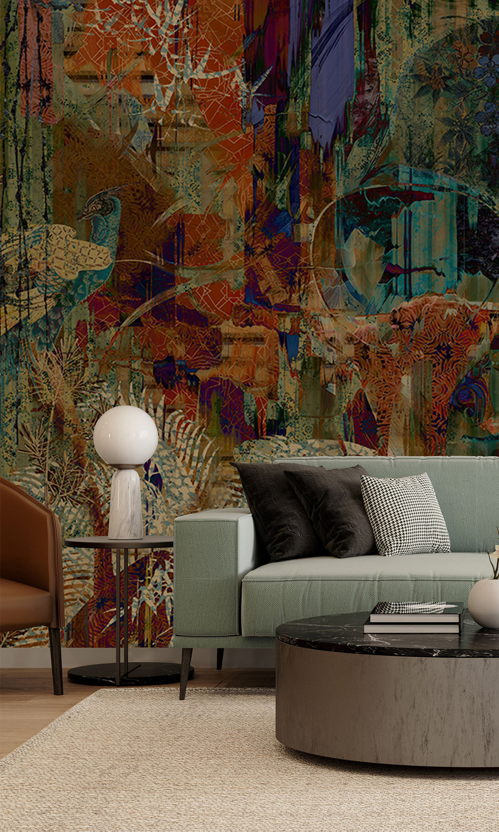 Navy Blue Botanical Forest Queen Wall Mural M2538