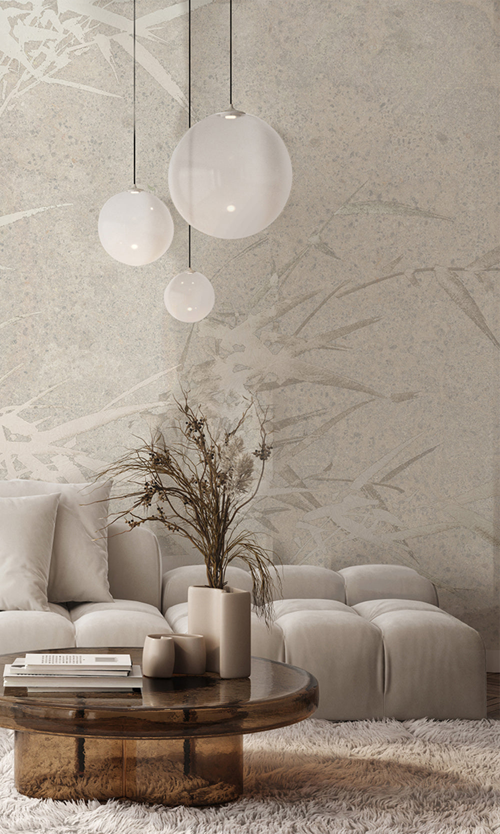 Ecru Abstract Bamboo Tree Mural Wallpaper M2540 - Sample