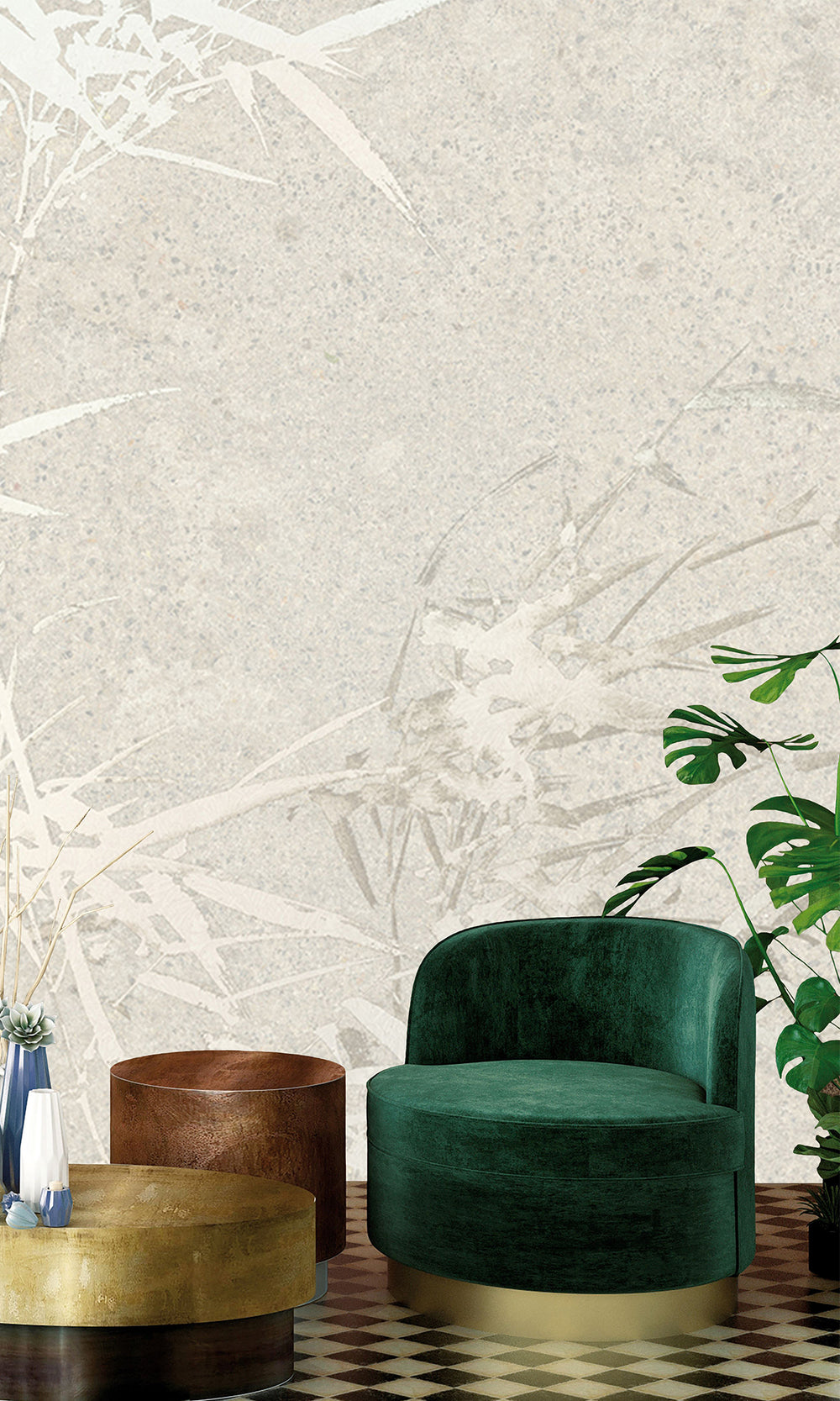 Ecru Abstract Bamboo Tree Mural Wallpaper M2540 - Sample