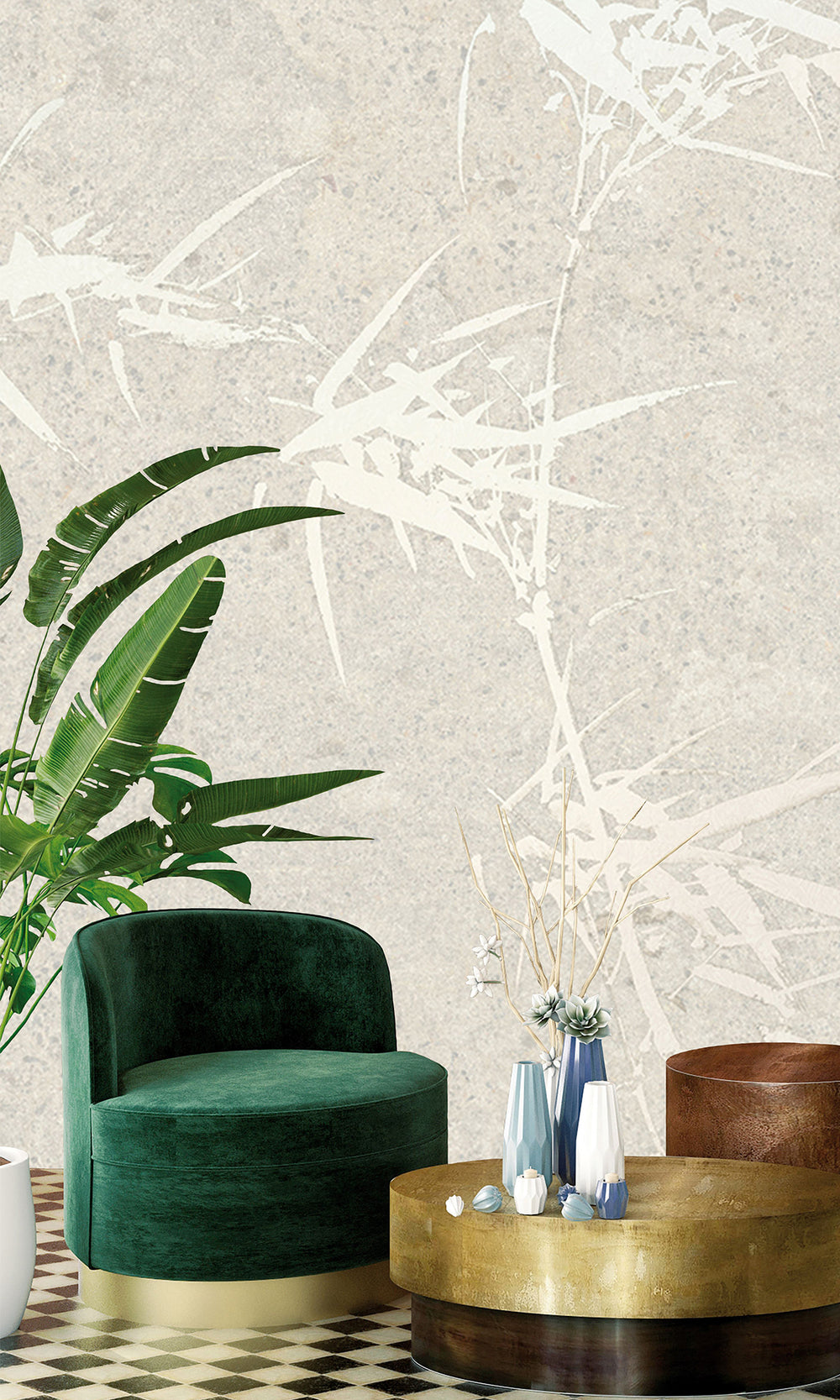 Ecru Abstract Bamboo Tree Mural Wallpaper M2540