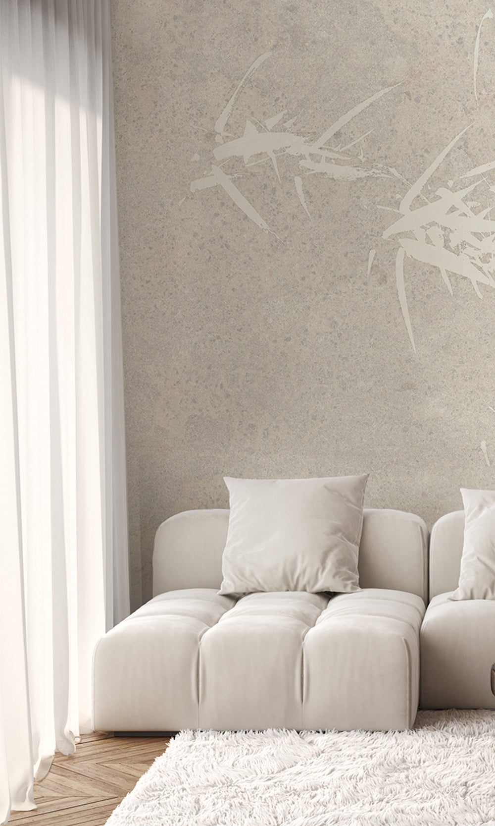 Ecru Abstract Bamboo Tree Mural Wallpaper M2540
