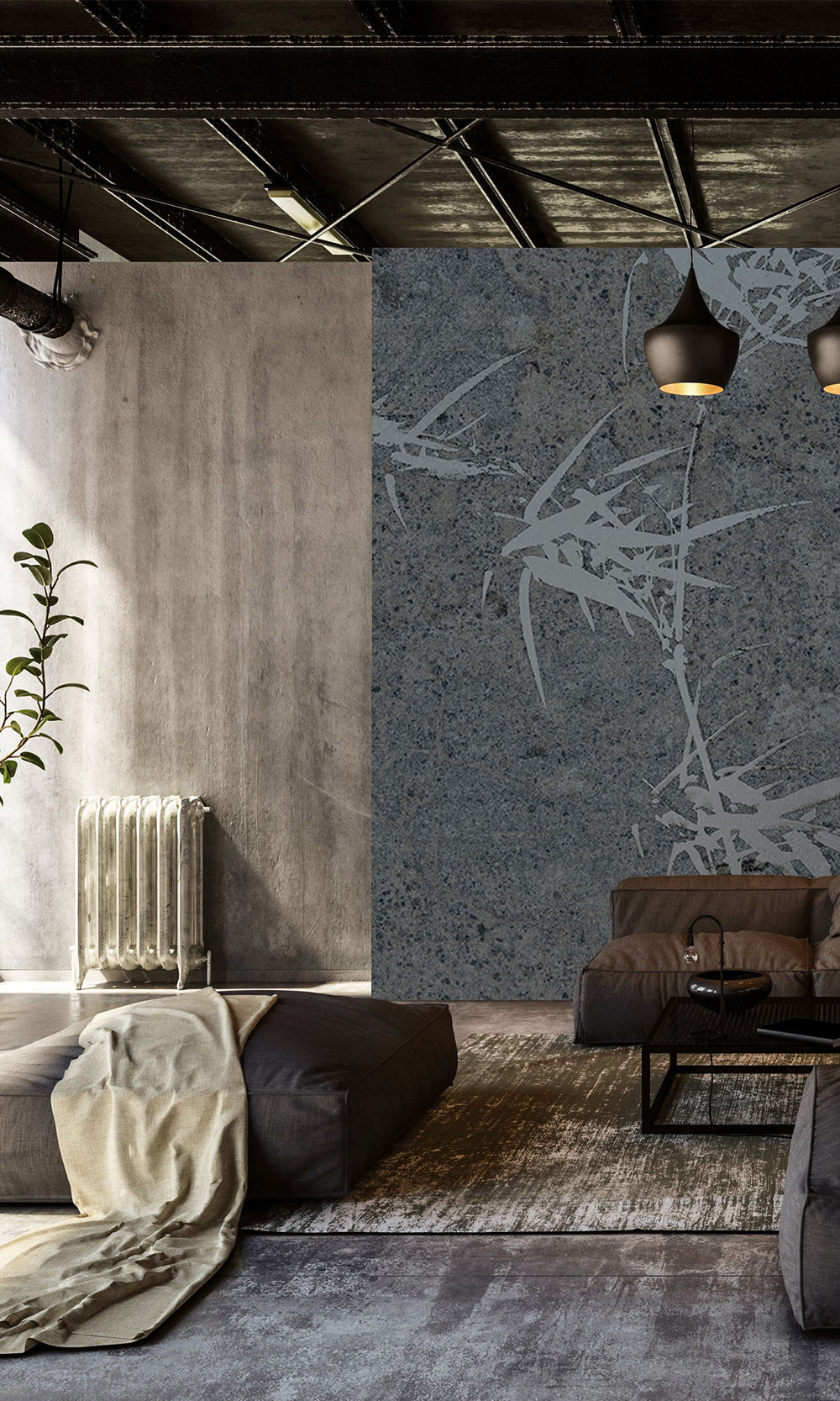 Charcoal Abstract Bamboo Tree Mural Wallpaper M2542