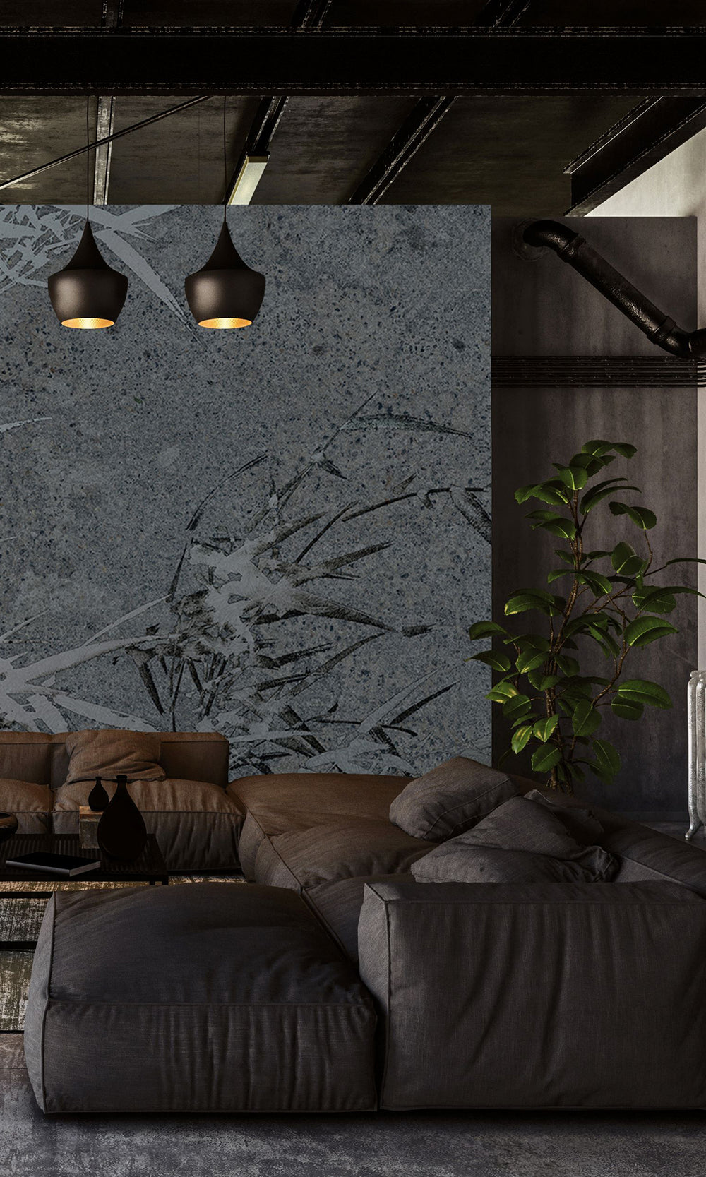 Charcoal Abstract Bamboo Tree Mural Wallpaper M2542