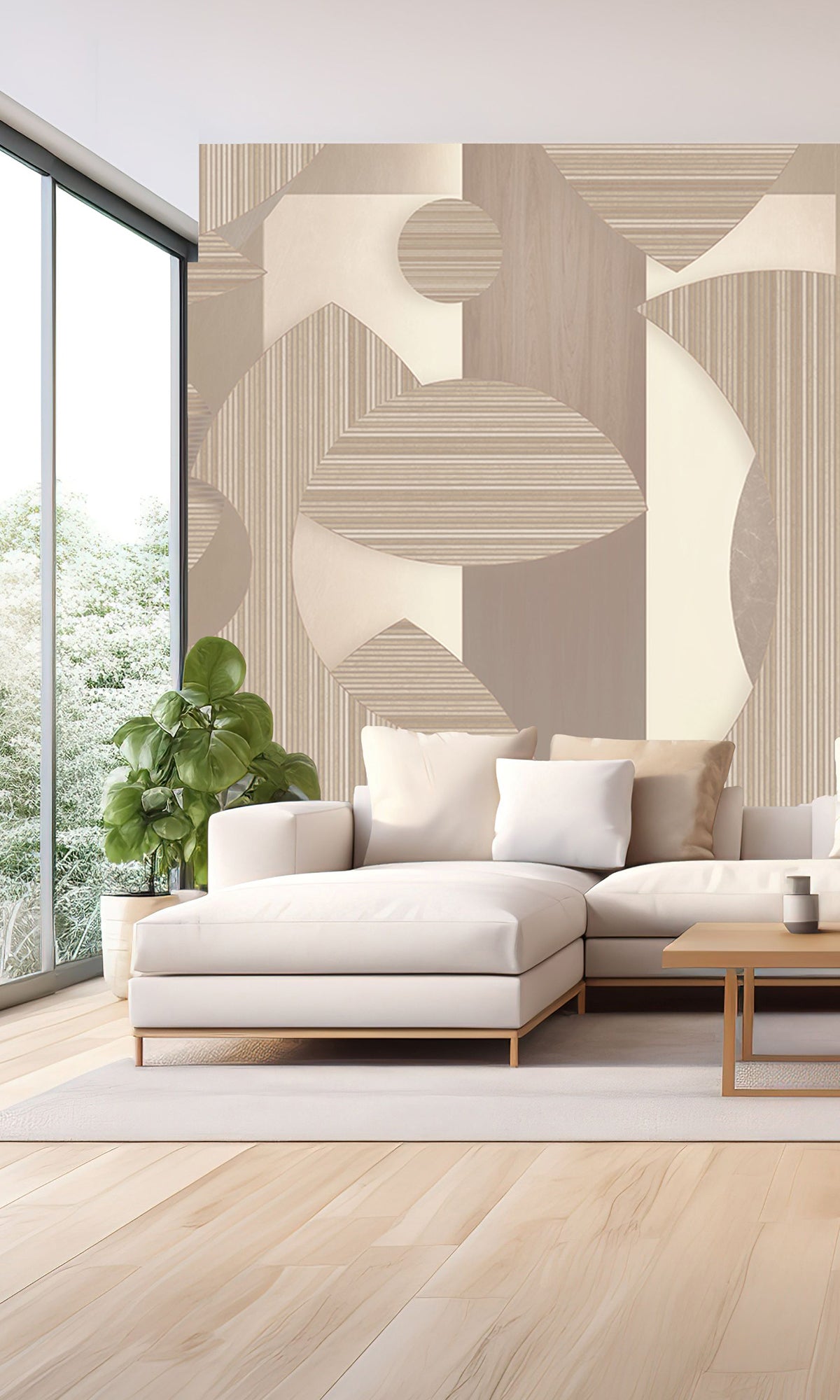 Beige Bronze Striped Mosaic Mural Wallpaper M2543