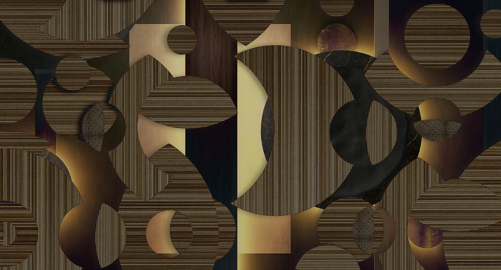 Black Gold Striped Mosaic Wall Mural M2544