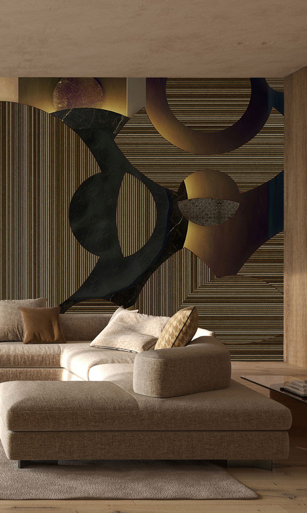 Black Gold Striped Mosaic Wall Mural M2544