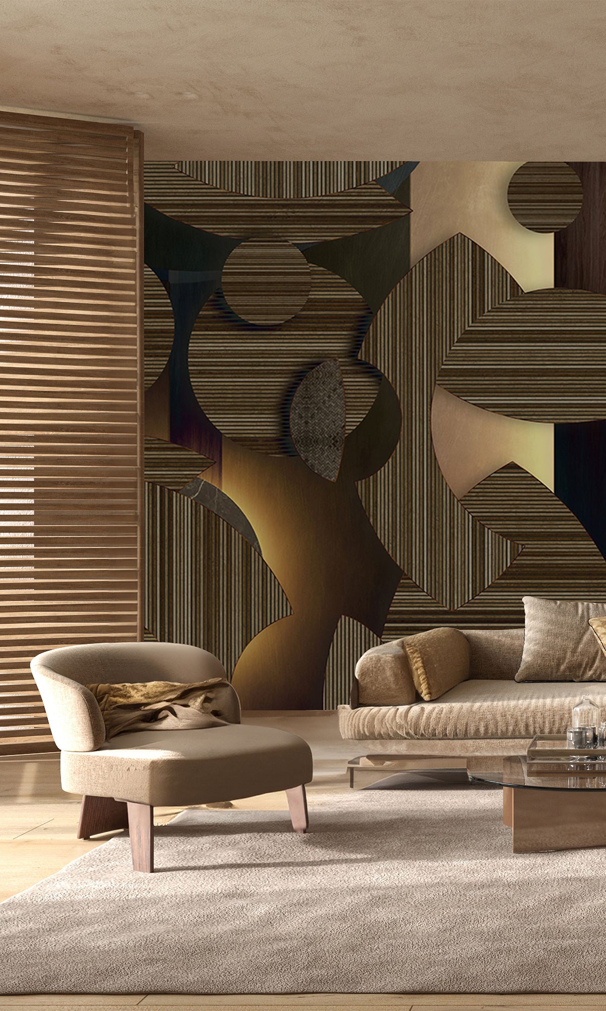 Black Gold Striped Mosaic Mural Wallpaper M2544