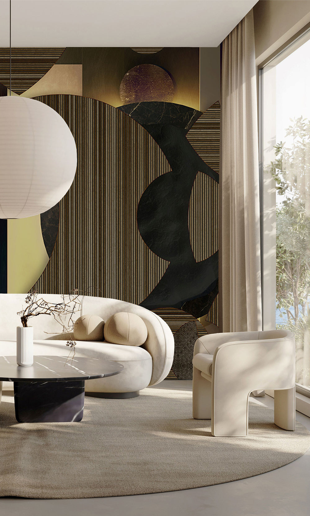 Black Gold Striped Mosaic Wall Mural M2544