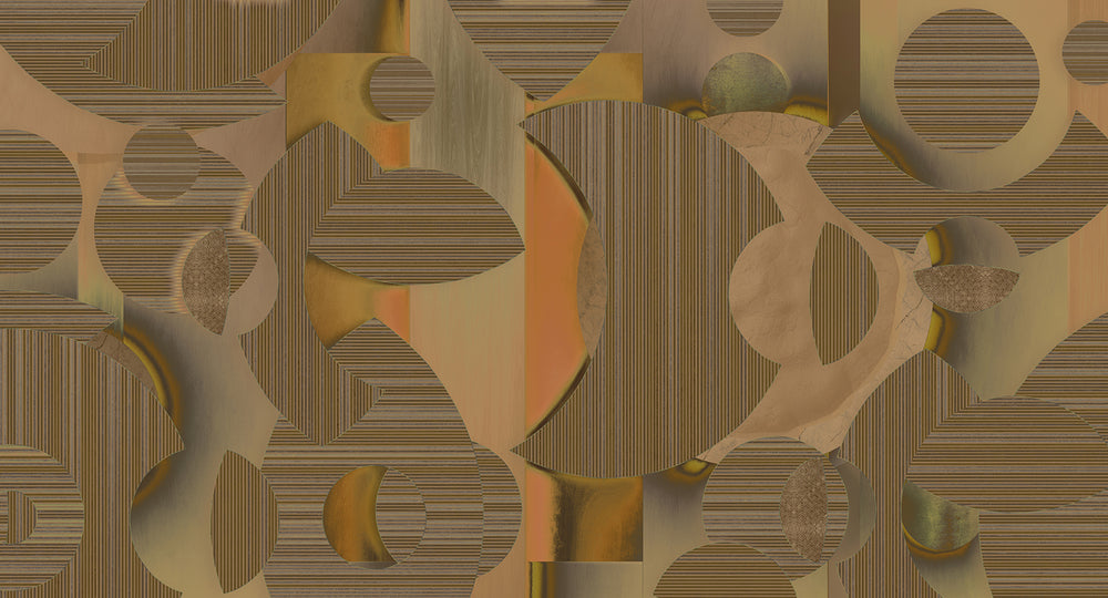 Ochre Brown Striped Mosaic Mural Wallpaper M2545 - Sample