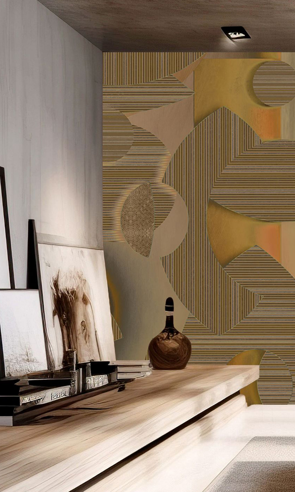 Ochre Brown Striped Mosaic Mural Wallpaper M2545 - Sample