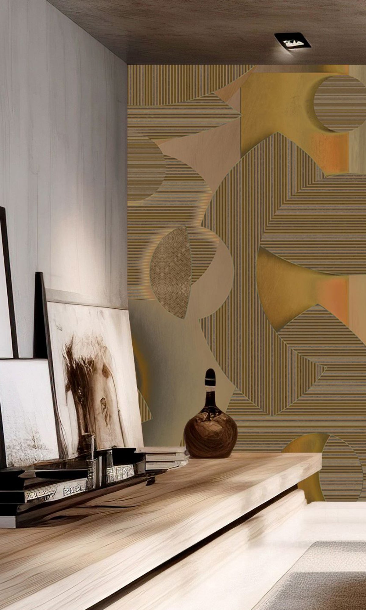 Ochre Brown Striped Mosaic Mural Wallpaper M2545