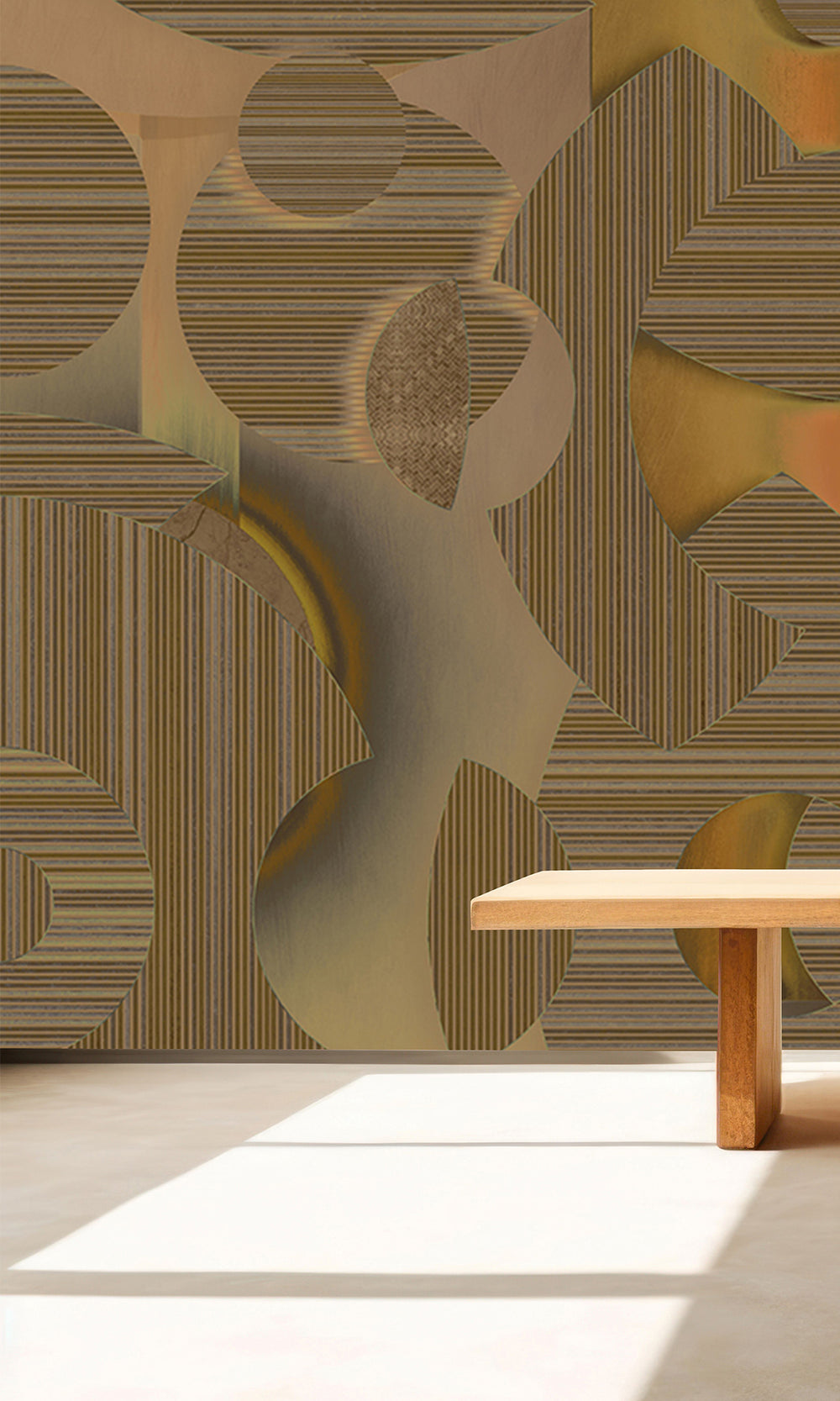 Ochre Brown Striped Mosaic Mural Wallpaper M2545 - Sample