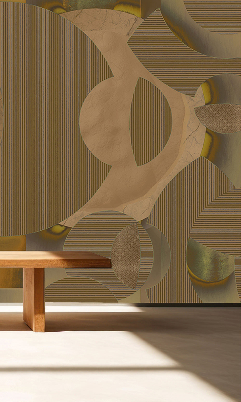 Ochre Brown Striped Mosaic Mural Wallpaper M2545 - Sample