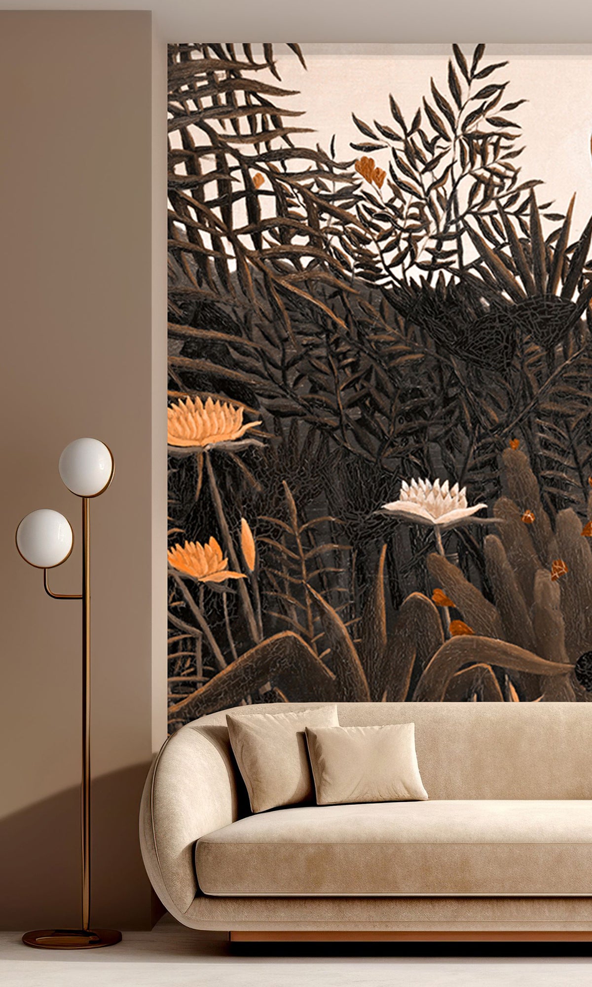 Charcoal Brown Blossoming Desert Sunset Mural Wallpaper M2546